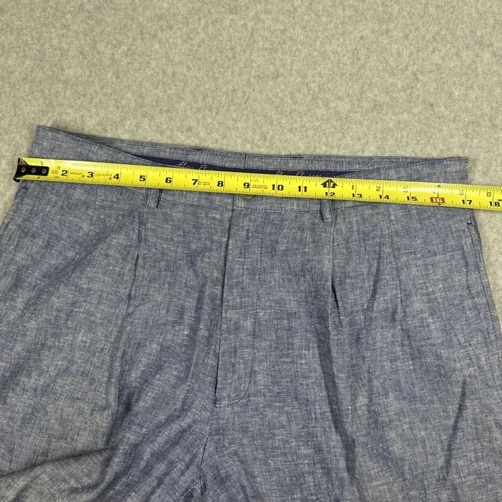 Alan Flusser Pleated Linen Rayon Blend Pants Men's 34x30 Blue Trousers Cuffed